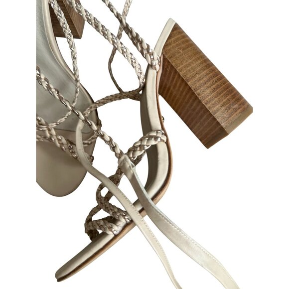 RAYE Gold Beige Braided Leather Laceup Heels Sandals Size 8 - Picture 8 of 11